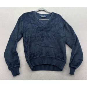 Vintage JCPenney Sweater Mens Navy Blue V-Neck Textured Knit Sweater Medium